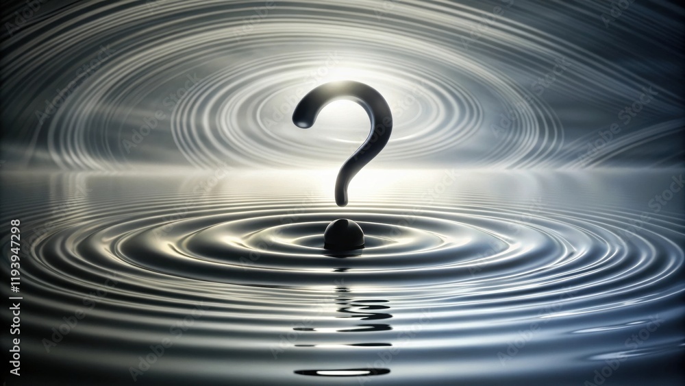 Aufkleber mysterious question mark falling into serene water, creating concentric ripples of inquiry