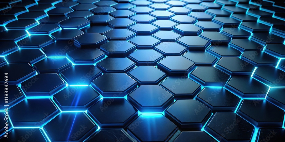 Aufkleber abstract blue hexagon grid pattern with glowing edges