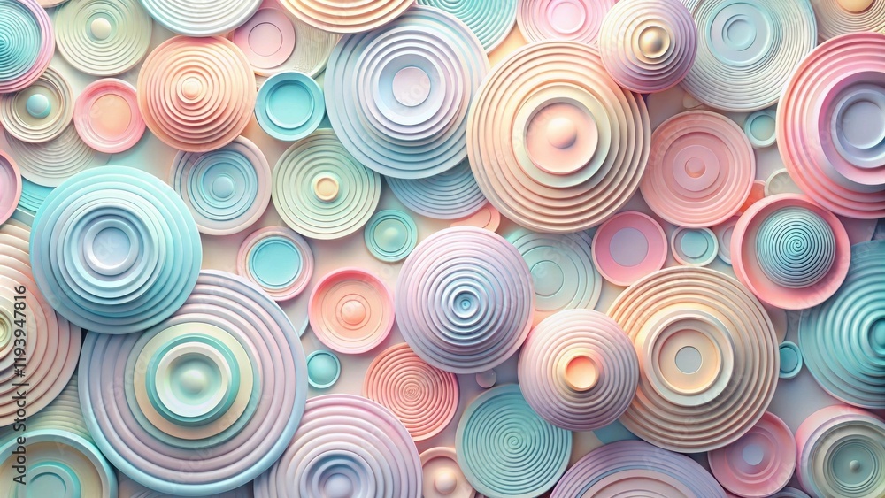 Poster abstract pastel concentric circles design featuring layered circular shapes in soft hues