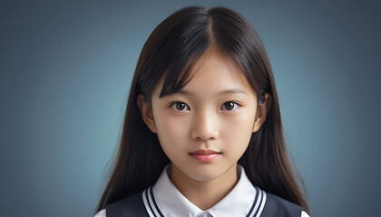 Portrait of asian schoolgirl. Generative AI