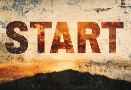 Large text "START" creatively blended into the horizon - Powered by Adobe