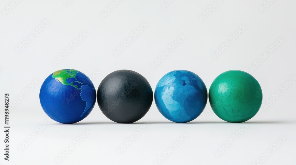 Poster a collection of colorful and textured globes representing different earth concepts, ranging from rea