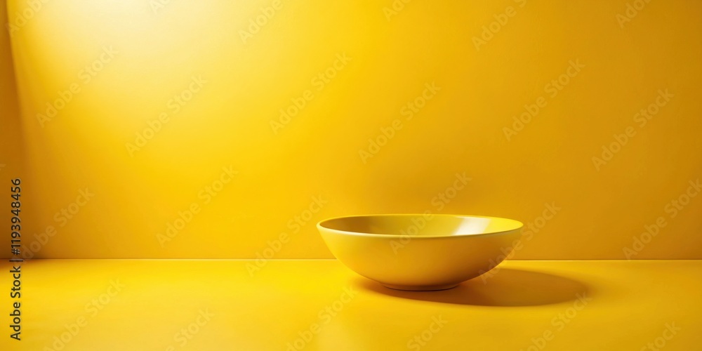 Aufkleber A single yellow bowl sits on a yellow surface against a yellow wall, illuminated by a soft light source