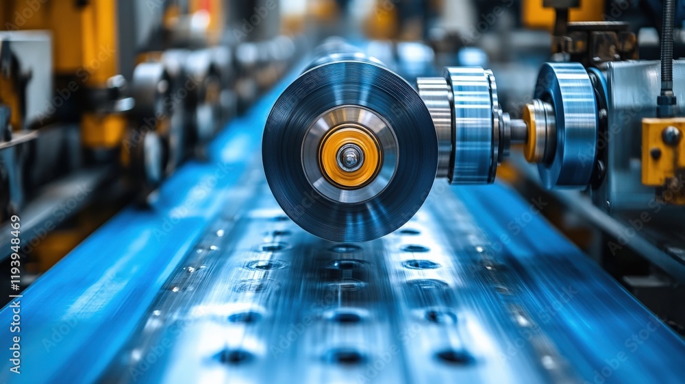 Poster precision engineering in action: close-up of high-speed machinery with rotating parts in a modern ma