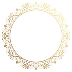 Circle, Abstract Vintage Golden Floral Frame, Luxury Flowers, Gradient Gold Border