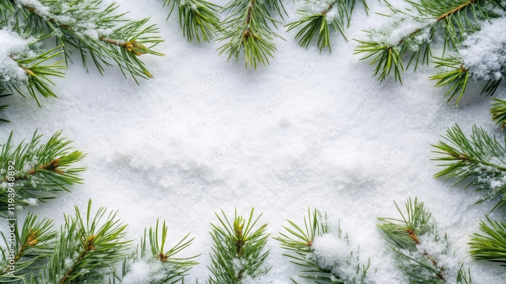 Poster winter wonderland fresh evergreen branches frame a snowy blank space ideal for festive messages or d
