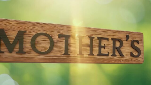 cozy rustic Mother&rsquo;s Day message in warm wooden textured lettering rests soft green backdrop evoking nature heartfelt sentiments