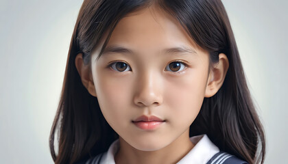 Portrait of asian schoolgirl. Generative AI