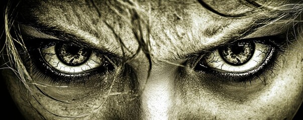 Intense Close-Up of a Pair of Striking Eyes Surrounded by Dark Shadows and Intriguing Textures, Perfect for Dramatic and Artistic Themes