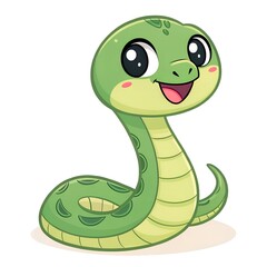 Cute funny snake, smiling. Reptile and green animal. Smiling kawaii serpent. Cartoon vector illustration isolated on white background
