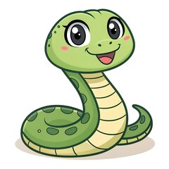 Fototapeta premium Cute funny snake, smiling. Reptile and green animal. Smiling kawaii serpent. Cartoon vector illustration isolated on white background 