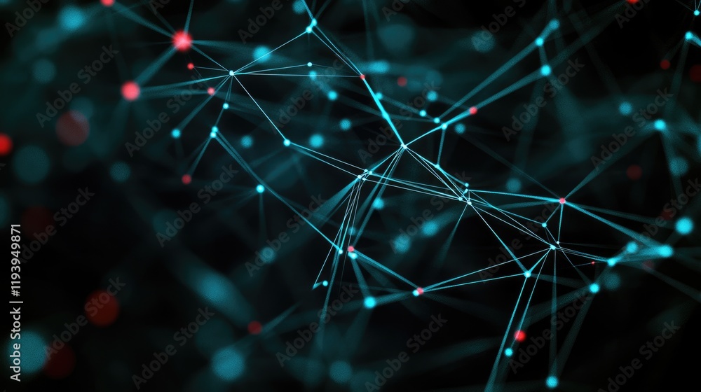 Poster Abstract concept of social network technologies with user symbols connected by lines, showcasing digital interactions and online connectivity on a dark backdrop