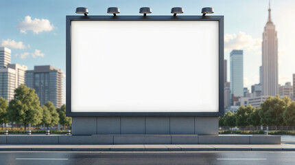 Fototapeta premium Empty Billboard Mockup in Front of Vibrant Cityscape for Design and Advertising