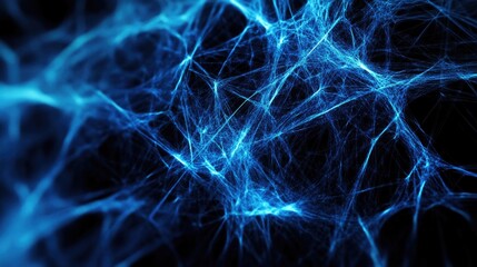 Abstract interconnected network lines forming a digital structure in blue tones, symbolizing technology, connectivity, and data flow in a dark background