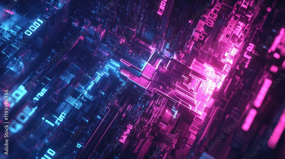 Poster An abstract image of a key and binary code, symbolizing the concept of data protection and cyber security in a digital, generative AI style.