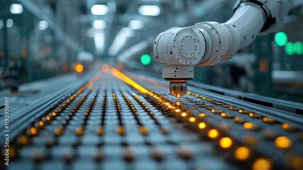 Aufkleber advanced robotic arm engaged in precision manufacturing inside a high-tech factory, highlighting aut