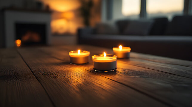 una mesa de madera con velas encendidas de decoracion casa al interior ambiente tranquilo y acogedor velada romantica