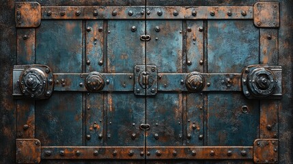 An old, weathered iron door with a locked mechanism, representing secrecy and strength.
