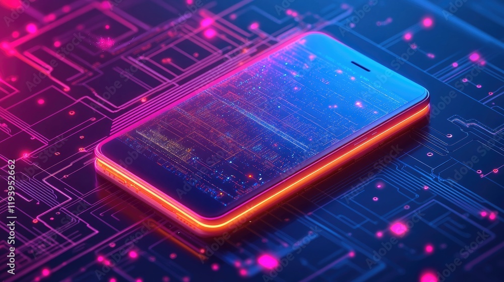 Poster Detailed smartphone blueprint on a circuit board, highlighting the intricate designs and lines symbolizing technological innovation and minimalism.