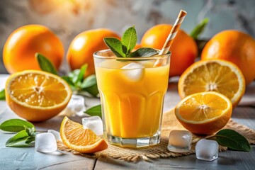 Fototapeta premium Fresh Squeezed Orange Juice: Healthy Drink, Vitamin C Boost, Morning Energy, Delicious Recipe, Homemade Juice, Orange Juice Benefits