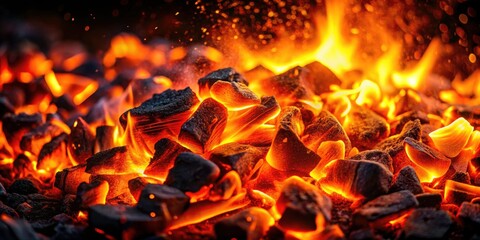 Glowing Embers, Burning Coal, Fire Pit, Dark Background Stock Photo, Fireplace Embers, Hot Coals, Night Fire, Abstract Fire, Flame Texture,  Burning Wood, Red Embers, Fiery Background