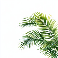 Palm leaves on white background, simple watercolor