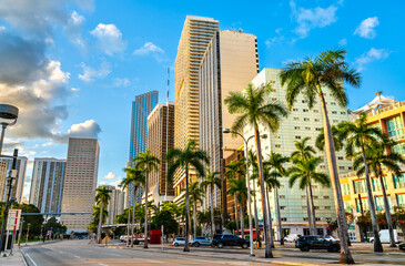 Skyscrapers of Downtown Miami at Biscayne Boulevard in Florida, United States