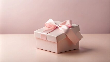 Fototapeta premium A delicately tied pink ribbon adorns a pastel pink gift box, presenting a charming visual for celebratory occasions