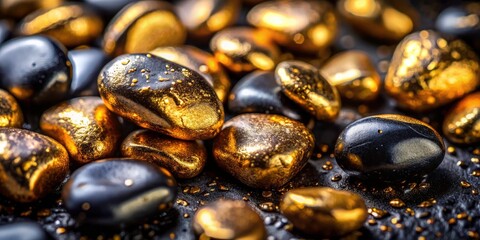 Luxurious Black & Gold Stone Background - Drone Aerial Photography, Elegant Texture, Golden Speckles