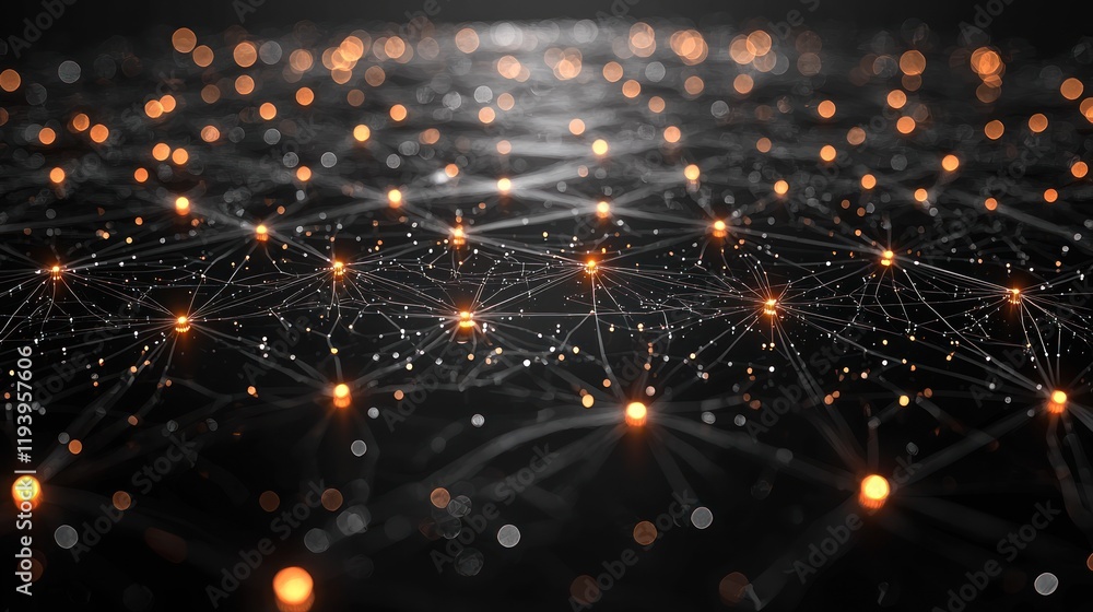 Wall mural abstract network of glowing nodes and connections.