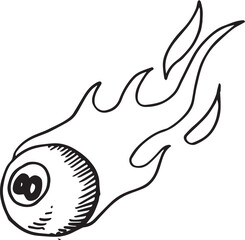 fire billiard ball hand drawn sketch , billiard sport vector illustration
