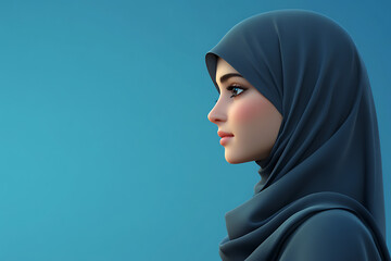 Naklejka premium A digital illustration of a woman in a hijab against a blue background.