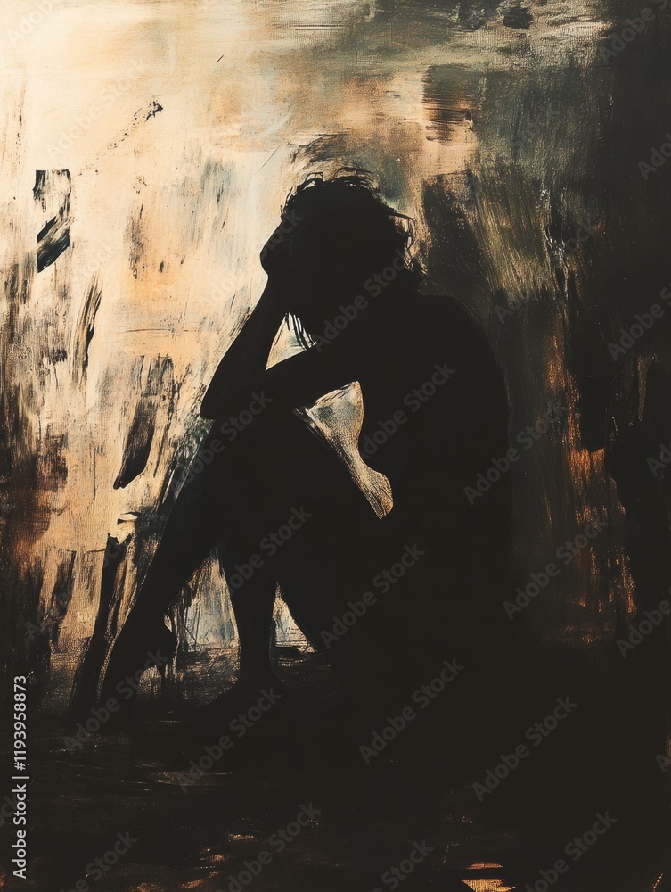 Fototapete person in shadow reflecting mental turmoil through abstract elements in a darkened space. generative