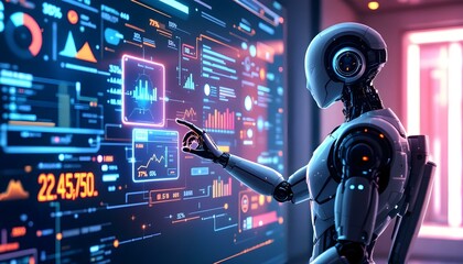 Cutting-Edge AI Robot Navigating a Sophisticated Digital Interface