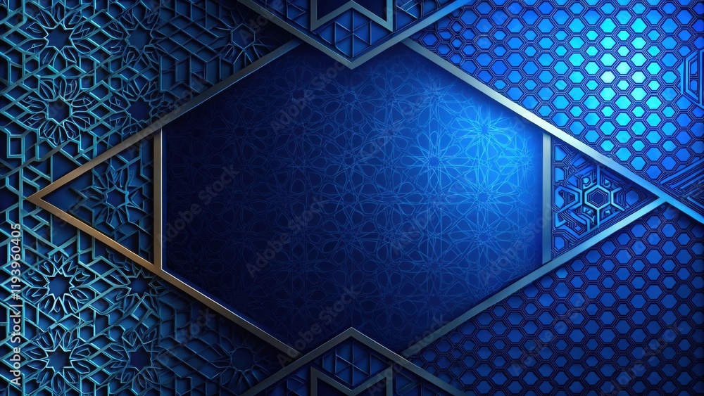 Poster abstract blue hexagonal and floral geometric pattern design