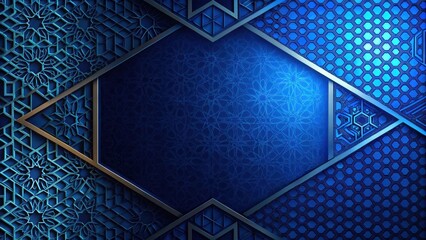 Abstract Blue Hexagonal and Floral Geometric Pattern Design