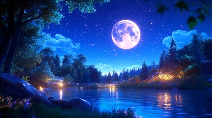 Naklejka premium Moonlit Village