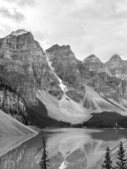Canadian Rockies Reflecting off Moraine Lake on a Cloudy Summer Day in Banff