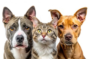 Obraz premium Pit Bull & Cats Closeup Portrait, Drone Photography, White Background, Studio Shot, Pet Photography, Animal Portrait