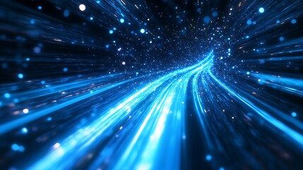 Naklejka premium Abstract Blue Light Streaks and Glowing Particles in Space