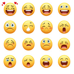 Fototapeta premium Emojis representing various emotions such as happiness, sadness, surprise, and love. These symbols convey wide range of feelings, perfect for enhancing digital communication