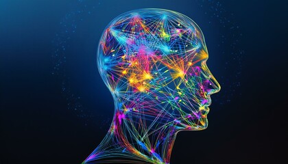 Fototapeta premium Vibrant Neural Network Head Profile