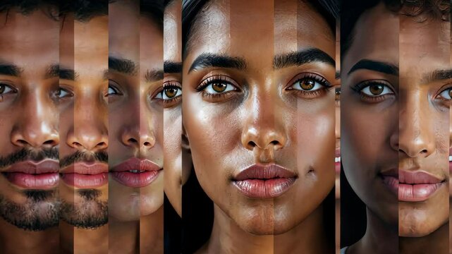 Faces of Diversity: A powerful collage showcasing the diverse beauty of human faces, highlighting a spectrum of skin tones and features.
