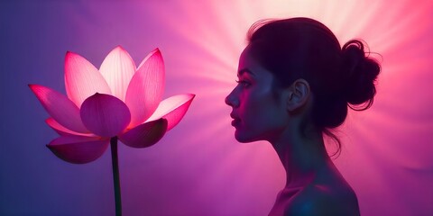 Illuminated lotus flower with person beside it for World Mother's Day