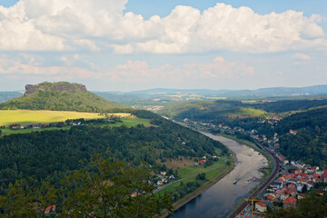 Obraz premium Panoramic view of Konigstein Fortress in Saxon Switzerland National Park, Saxony, Germany