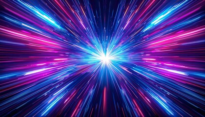 Obraz premium Vibrant streaks of blue and pink light burst outwards from a central point, creating a dynamic and energetic composition.