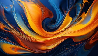 Abstract swirls of vibrant orange and blue paint.