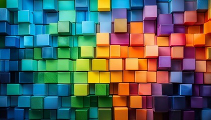 Vibrant rainbow of colorful cubes. Abstract 3D background.