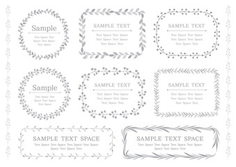 グレーの水彩の植物の円と四角のナチュラルなフレーム8点セット