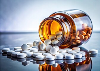 Surreal Closeup Aspirin Pills Spill White Background Medicine Bottle Photography